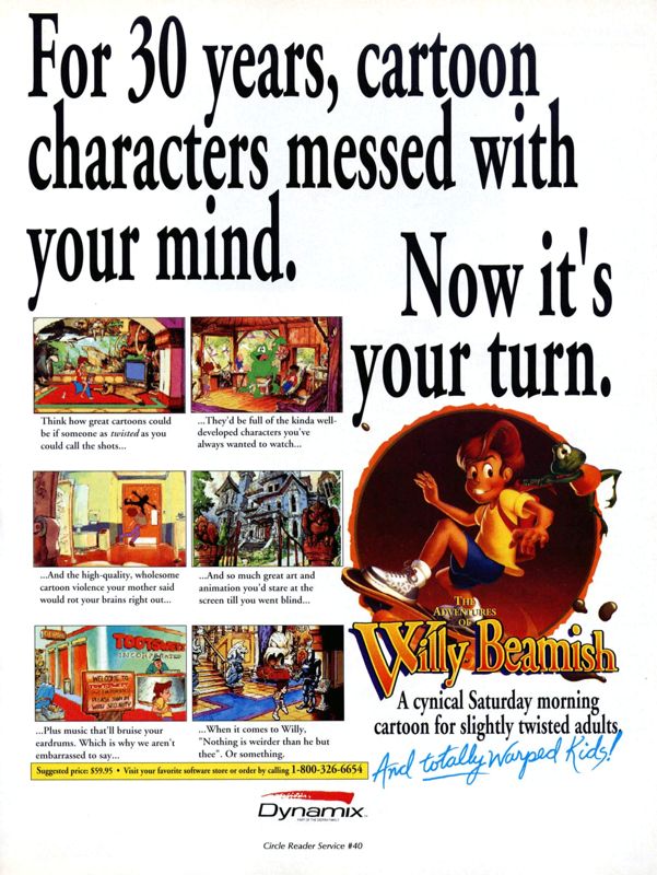 The Adventures of Willy Beamish Magazine Advertisement (Magazine Advertisements): Computer Gaming World (United States) Issue 90 (January 1992)