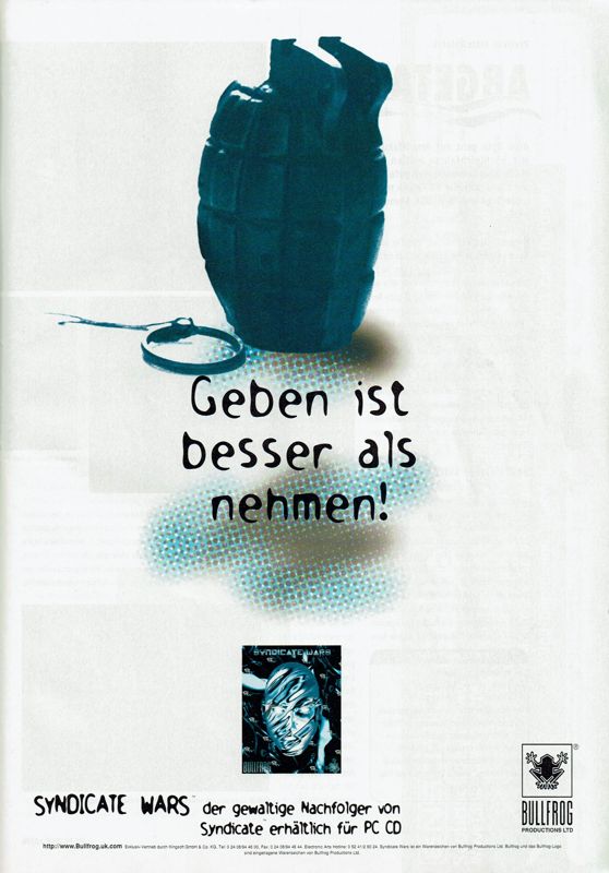 Syndicate Wars Magazine Advertisement (Magazine Advertisements): PC Player (Germany), Issue 10/1996