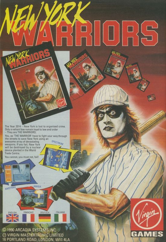 NY Warriors Magazine Advertisement (Magazine Advertisements): CU Amiga Magazine (UK) Issue #7 (September 1990). Courtesy of the Internet Archive. Page 84