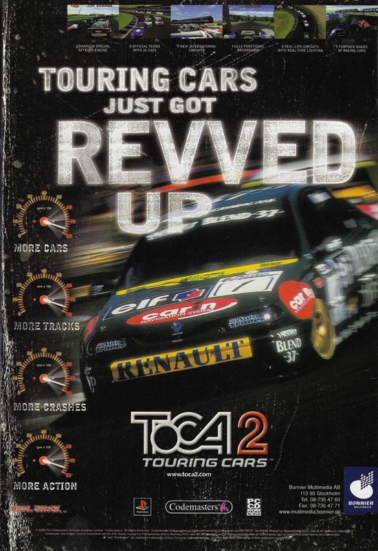 TOCA 2: Touring Car Challenge Magazine Advertisement (Magazine Advertisements): PC Gamer (Sweden), Issue 25 (January 1999)