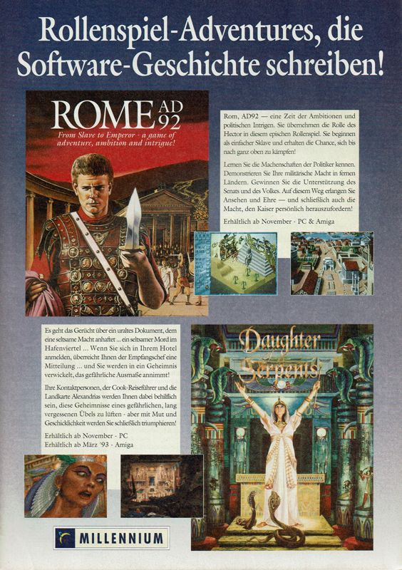 Rome: Pathway to Power Magazine Advertisement (Magazine Advertisements): Amiga Joker (Germany), Issue 12/1992