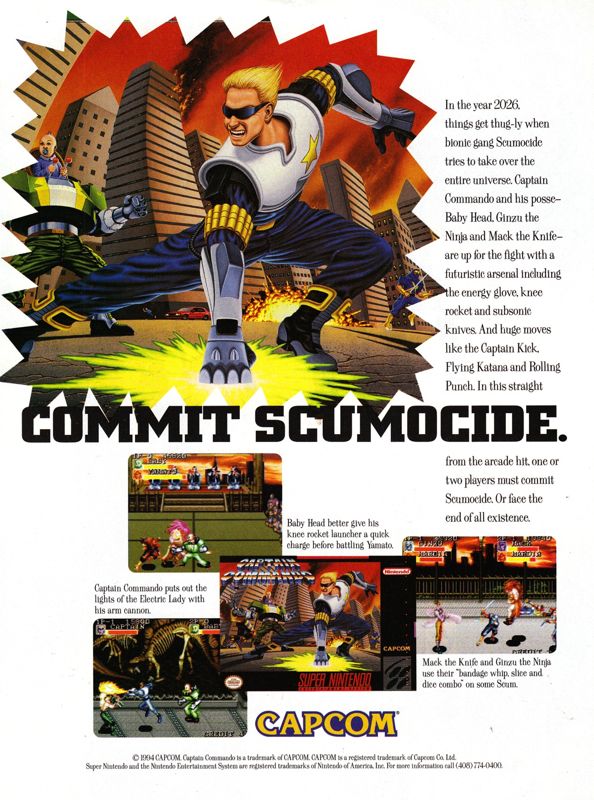 Captain Commando Magazine Advertisement (Magazine Advertisements): Official Magazine Advertisement GamePro (International Data Group, United States), Issue 65 (December 1994)