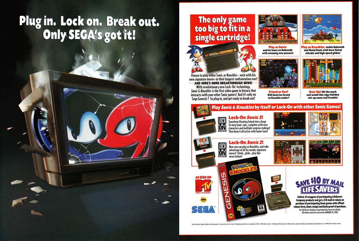 Sonic & Knuckles Magazine Advertisement (Magazine Advertisements): GamePro (International Data Group, United States), Issue 65 (December 1994)