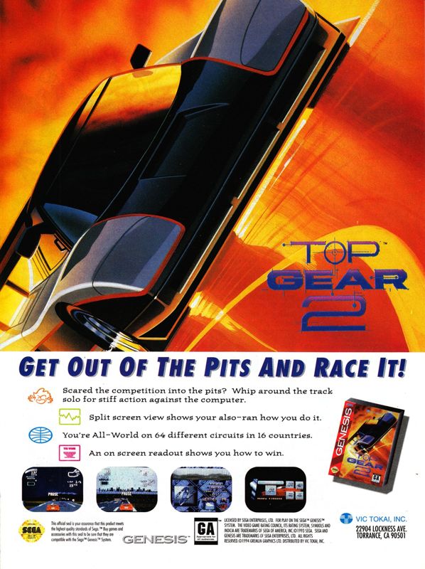 Top Gear 2 Magazine Advertisement (Magazine Advertisements): Official Magazine Advertisement GamePro (International Data Group, United States), Issue 65 (December 1994)