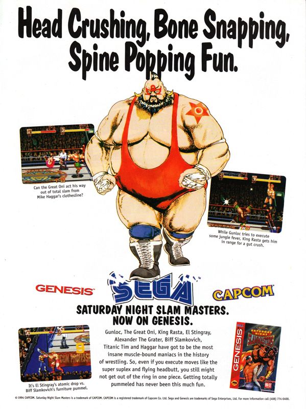 Saturday Night Slam Masters Magazine Advertisement (Magazine Advertisements): GamePro (International Data Group, United States), Issue 65 (December 1994)