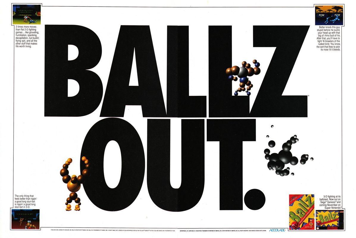 Ballz 3D: Fighting at its Ballziest Magazine Advertisement (Magazine Advertisements): Official Magazine Advertisement GamePro (International Data Group, United States), Issue 65 (December 1994)