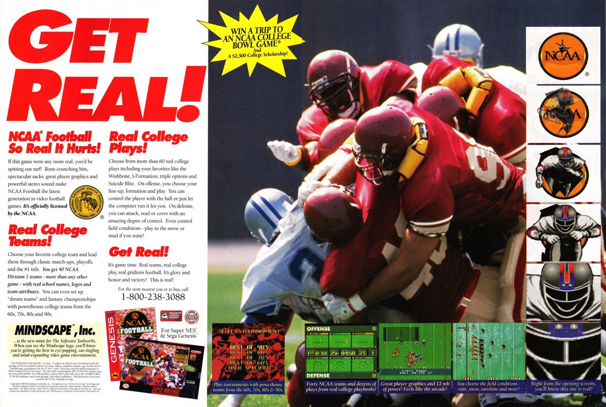 NCAA Football Magazine Advertisement (Magazine Advertisements): Official Magazine Advertisement GamePro (International Data Group, United States), Issue 65 (December 1994)