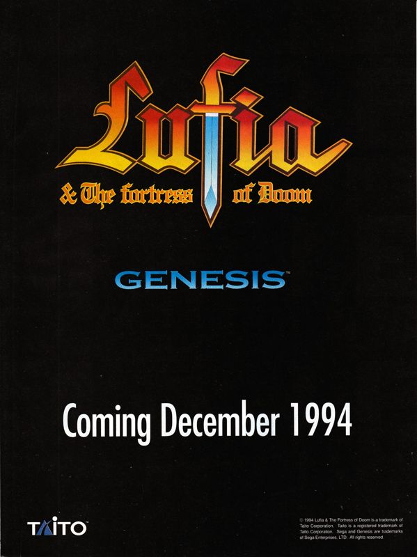 Lufia & the Fortress of Doom Magazine Advertisement (Magazine Advertisements): GamePro (International Data Group, United States), Issue 65 (December 1994)