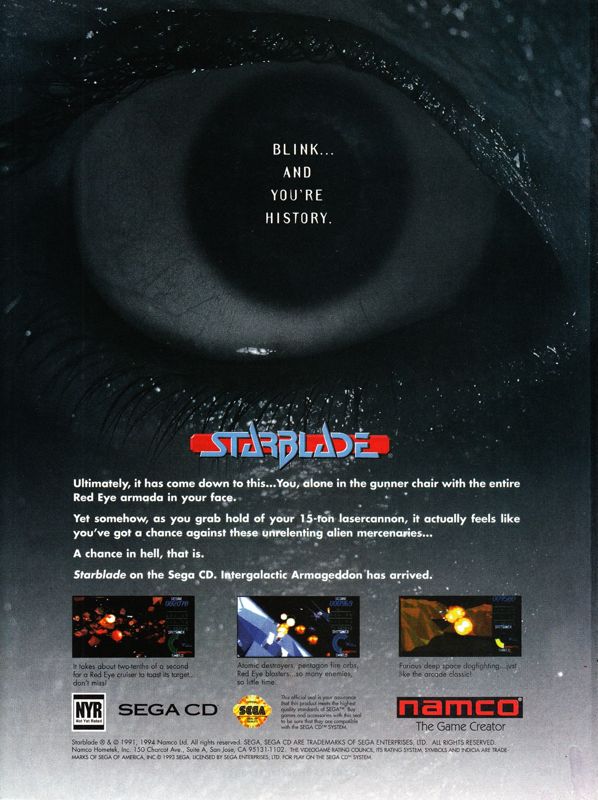 Starblade Magazine Advertisement (Magazine Advertisements): GamePro (International Data Group, United States), Issue 65 (December 1994)