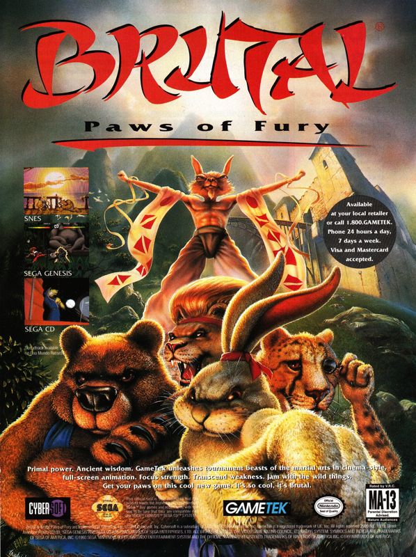 Brutal: Paws of Fury Magazine Advertisement (Magazine Advertisements): GamePro (International Data Group, United States), Issue 65 (December 1994)
