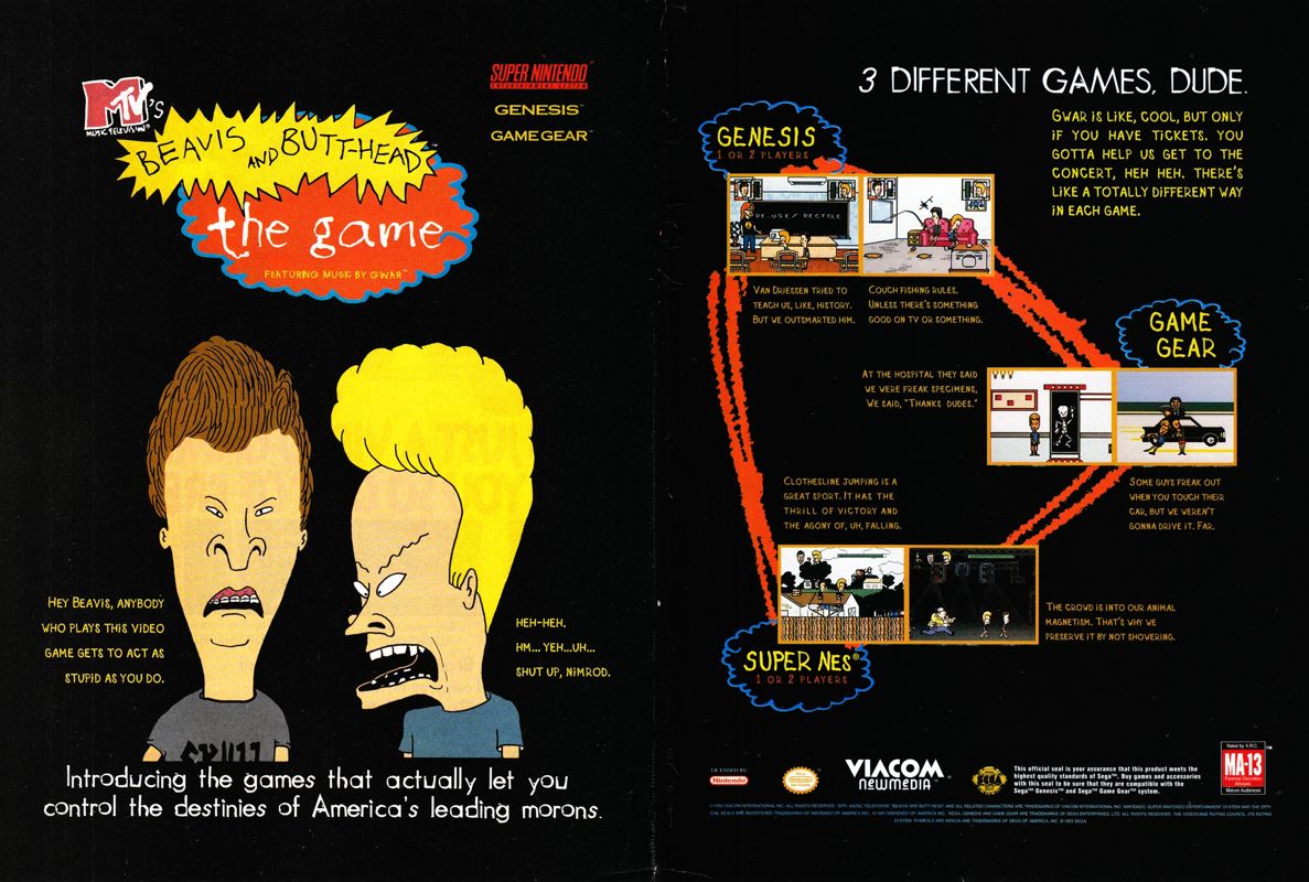 MTV's Beavis and Butt-Head Magazine Advertisement (Magazine Advertisements): GamePro (International Data Group, United States), Issue 65 (December 1994)