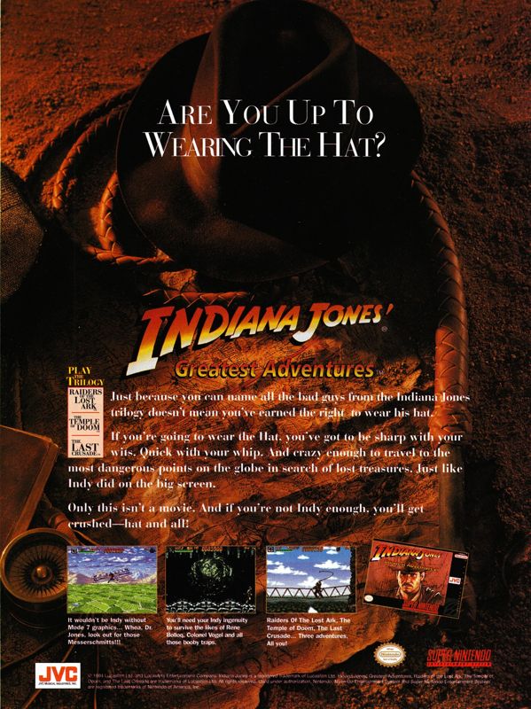 Indiana Jones' Greatest Adventures Magazine Advertisement (Magazine Advertisements): Official Magazine Advertisement GamePro (International Data Group, United States), Issue 65 (December 1994)
