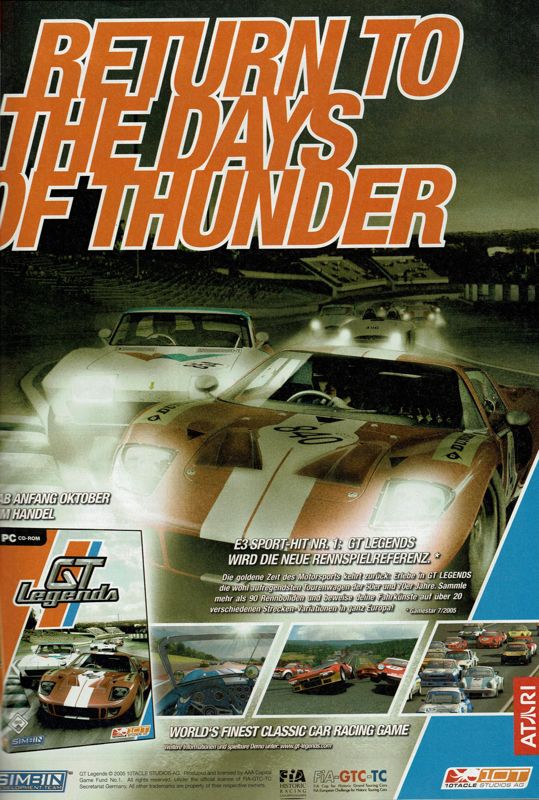 GT Legends Magazine Advertisement (Magazine Advertisements): PC Powerplay (Germany), Issue 09/2005