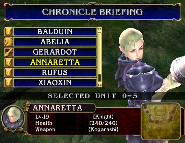 SoulCalibur III Screenshot (Sony Europe press disc): Chronicles of the Sword - Character Stats