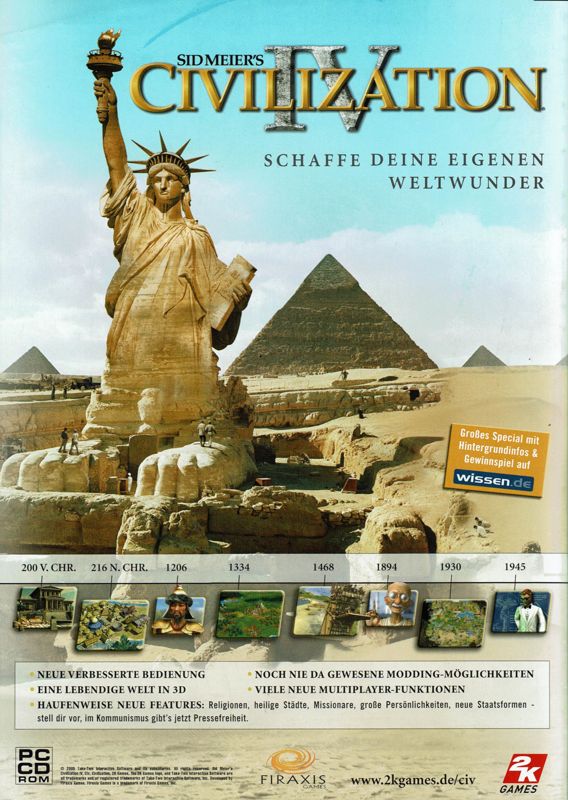 Sid Meier's Civilization IV Magazine Advertisement (Magazine Advertisements): PC Powerplay (Germany), Issue 10/2005