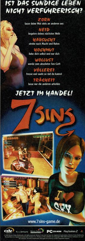 7 Sins Magazine Advertisement (Magazine Advertisements): PC Powerplay (Germany), Issue 10/2005