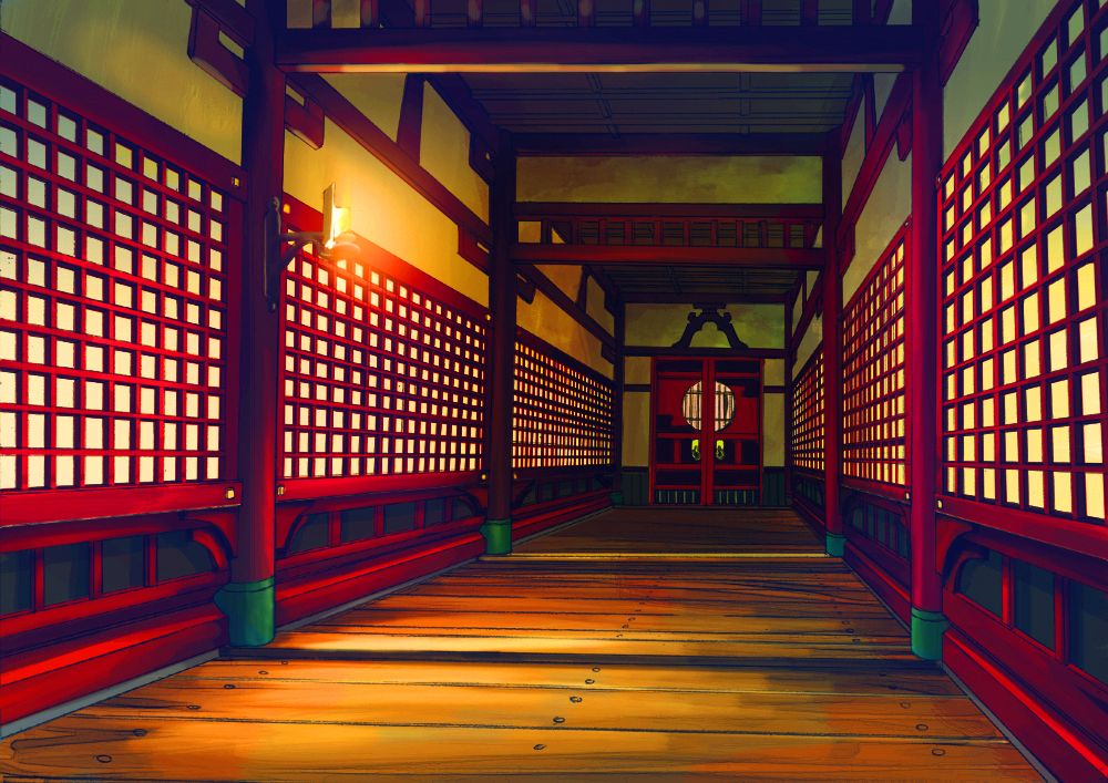 Genji: Dawn of the Samurai Concept Art (Sony Europe press disc): Environment Concepts - Heiankyo Palace Corridor
