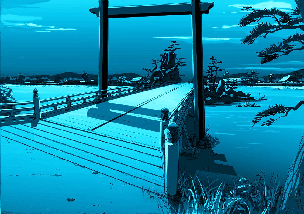 Genji: Dawn of the Samurai Concept Art (Sony Europe press disc): Environment Concepts - The bridge at Heiankyo