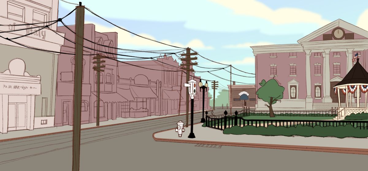 Back to the Future: The Game Concept Art (Koch Media FTP site): Town Square 1931 color blocking