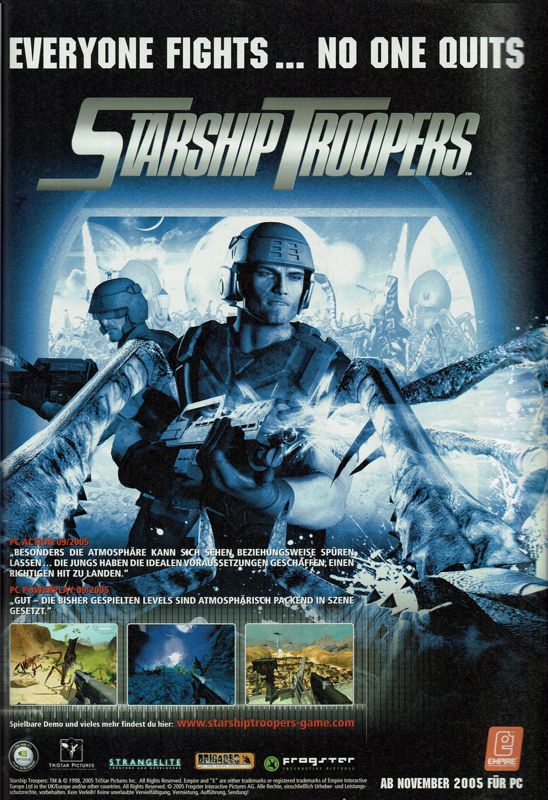 Starship Troopers Magazine Advertisement (Magazine Advertisements): PC Powerplay (Germany), Issue 11/2005