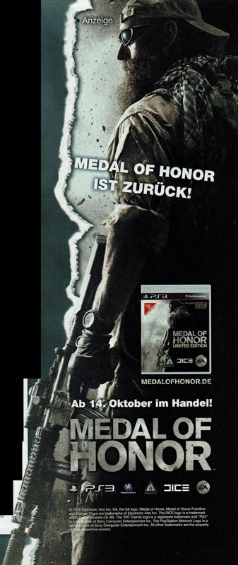 Medal of Honor Magazine Advertisement (Magazine Advertisements): PC Action (Germany), Issue 12/2010 Part 2