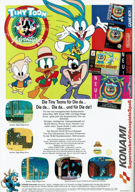 Tiny Toon Adventures: Babs' Big Break Magazine Advertisement (Magazine Advertisements): Play Time (Germany), Issue 6/93