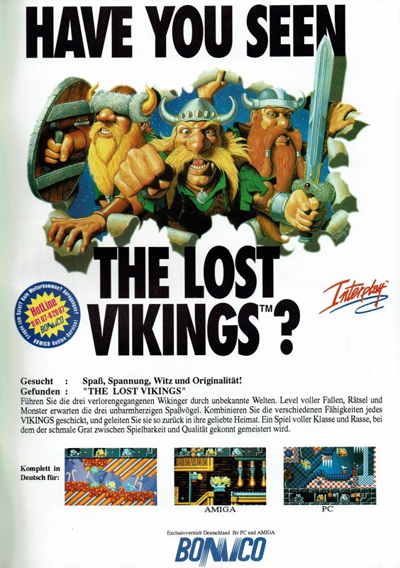 The Lost Vikings Magazine Advertisement (Magazine Advertisements): Play Time (Germany), Issue 6/93