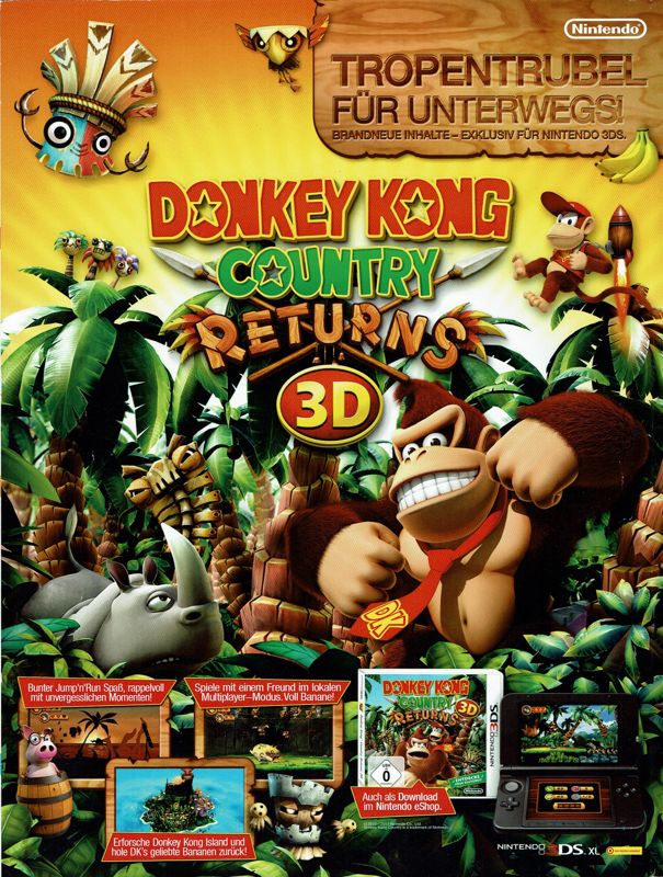 Donkey Kong Country Returns 3D Magazine Advertisement (Magazine Advertisements): Chip Power Play (Germany), Issue 02/2013