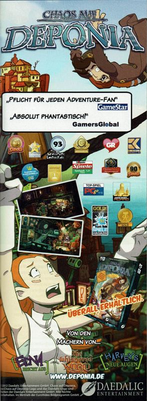Chaos on Deponia Magazine Advertisement (Magazine Advertisements): Chip Power Play (Germany), Issue 01/2013