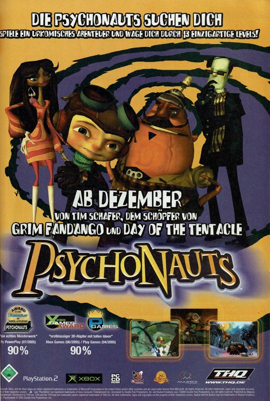 Psychonauts Magazine Advertisement (Magazine Advertisements): PC Powerplay (Germany), Issue 01/2006