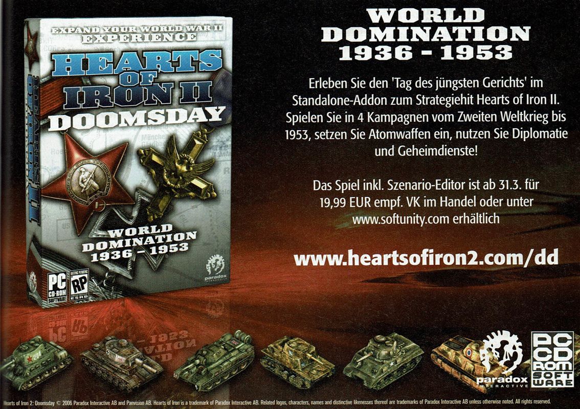 Hearts of Iron II: Doomsday Magazine Advertisement (Magazine Advertisements): PC Powerplay (Germany), Issue 02/2006