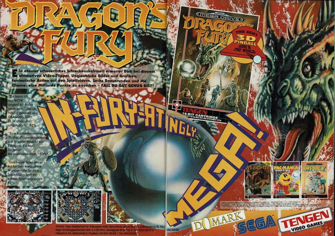 Pac-Mania Magazine Advertisement (Magazine Advertisements): Megablast (Germany), Issue #1 (1992)