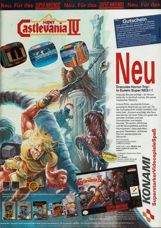 Castlevania: The Adventure Magazine Advertisement (Magazine Advertisements): Megablast (Germany), Issue #1 (1992)