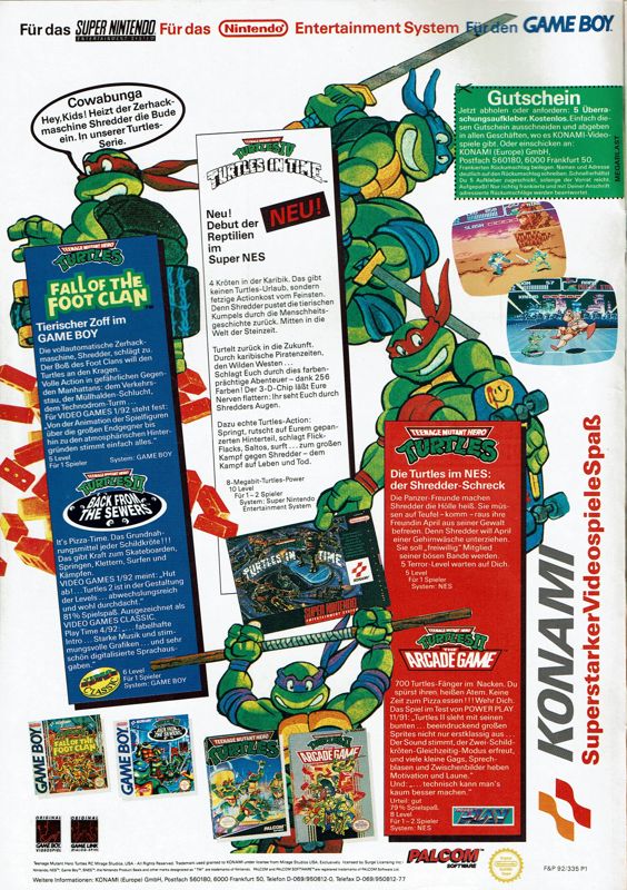 Teenage Mutant Ninja Turtles: Turtles in Time Magazine Advertisement (Magazine Advertisements): Megablast (Germany), Issue #1 (1992)