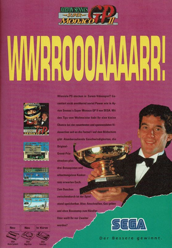Ayrton Senna's Super Monaco GP II Magazine Advertisement (Magazine Advertisements): Megablast (Germany), Issue #1 (1992)