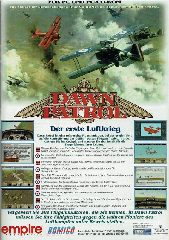Dawn Patrol Magazine Advertisement (Magazine Advertisements): PC Joker (Germany), Issue 12/1994