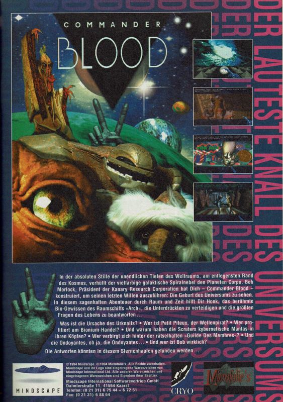 Commander Blood Magazine Advertisement (Magazine Advertisements): PC Joker (Germany), Issue 01/1995