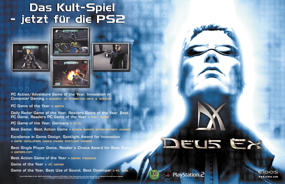 Deus Ex Other (Eidos France FTP site): PS2 ad (German) Originally a pdf file from deusex_anzeige.zip. File date is 3/12/2002