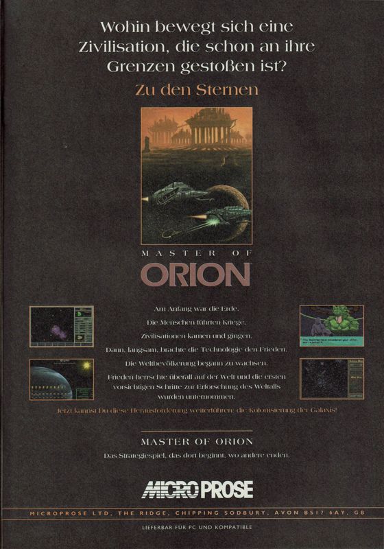 Master of Orion Magazine Advertisement (Magazine Advertisements): PC Joker (Germany), Issue 01/1994