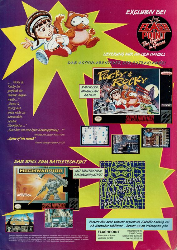 Pocky & Rocky Magazine Advertisement (Magazine Advertisements): Total! (Germany), Issue 02/1994