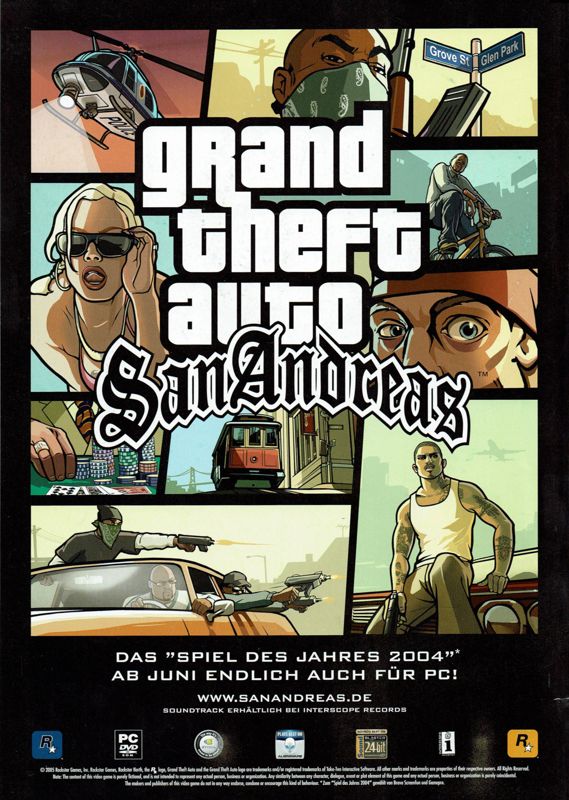 Grand Theft Auto: San Andreas Magazine Advertisement (Magazine Advertisements): PC Powerplay (Germany), Issue 06/2005