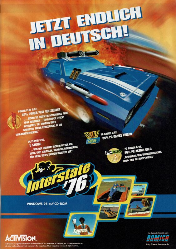 Interstate '76 Magazine Advertisement (Magazine Advertisements): PC Player (Germany), Issue 08/1997