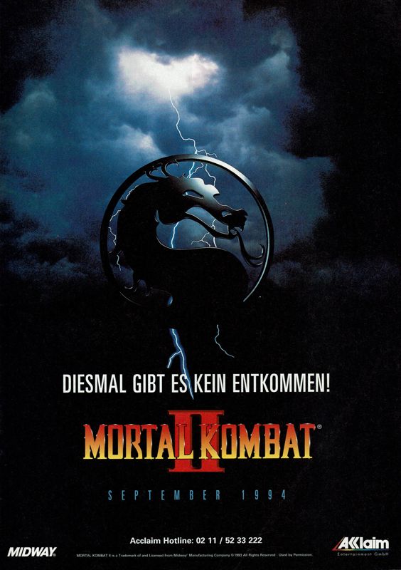 Mortal Kombat II Magazine Advertisement (Magazine Advertisements): Total! (Germany), Issue 09/1994