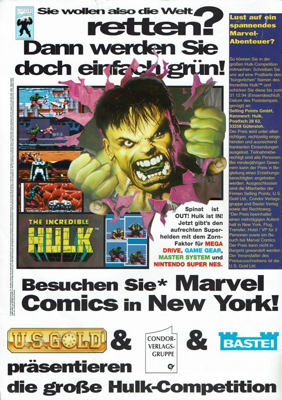 The Incredible Hulk Magazine Advertisement (Magazine Advertisements): Total! (Germany), Issue 09/1994