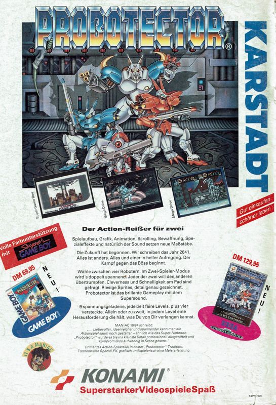 Contra Hard Corps Magazine Advertisement (Magazine Advertisements): Total! (Germany), Issue 11/1994