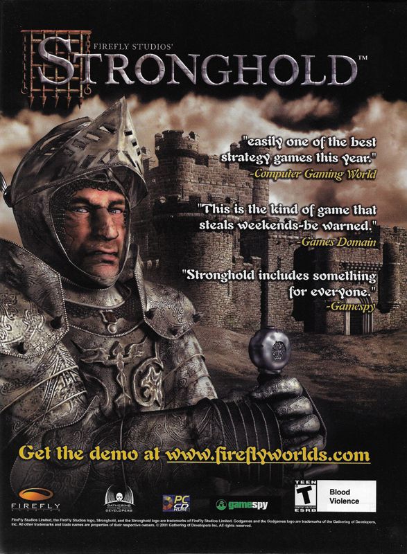 FireFly Studios' Stronghold Magazine Advertisement (Magazine Advertisements): PC Gamer (United States), Issue 95 (March 2002)