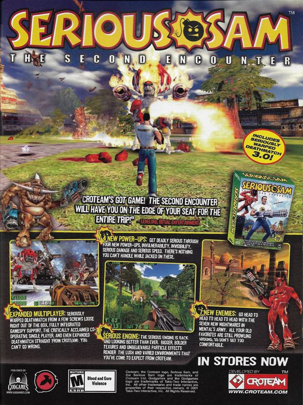 Serious Sam: The Second Encounter Magazine Advertisement (Magazine Advertisements): PC Gamer (United States), Issue 95 (March 2002)