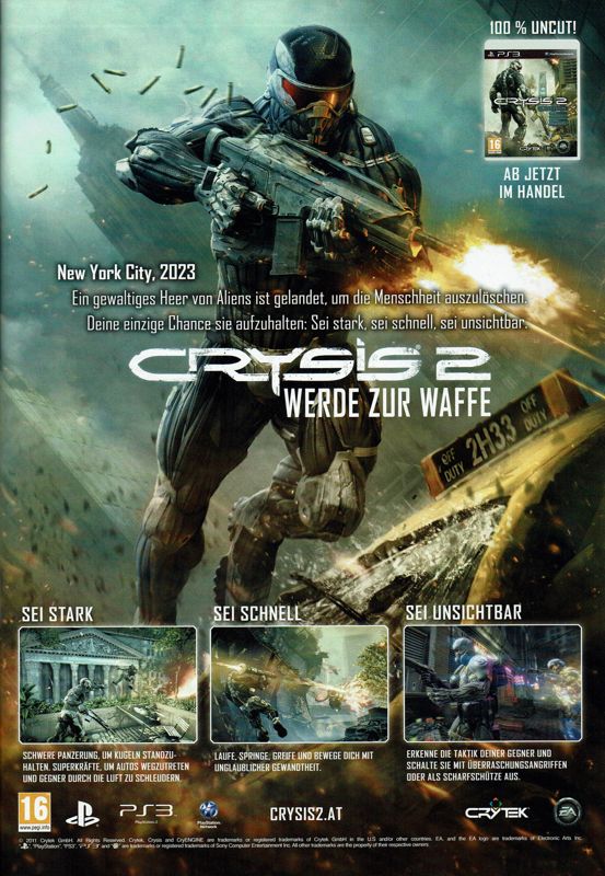 Crysis 2 Magazine Advertisement (Magazine Advertisements): Gamers Plus (Germany), Issue #18 (April 2011)