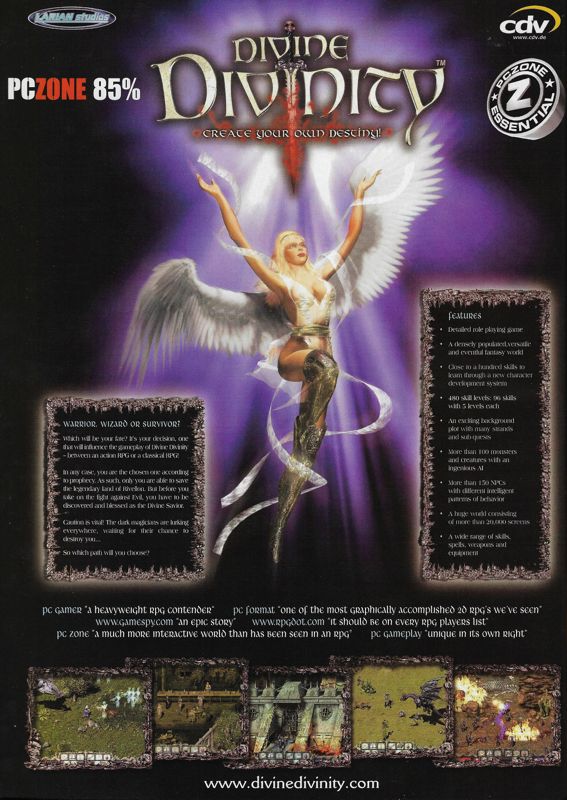 Divine Divinity Magazine Advertisement (Magazine Advertisements): PC Gamer (United Kingdom), Issue 116 (December 2002)