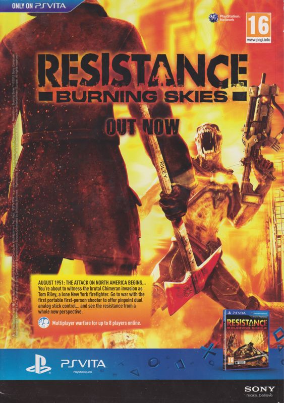 Resistance: Burning Skies Magazine Advertisement (Magazine Advertisements): PSM3 (United Kingdom), Issue 155 (August 2012)